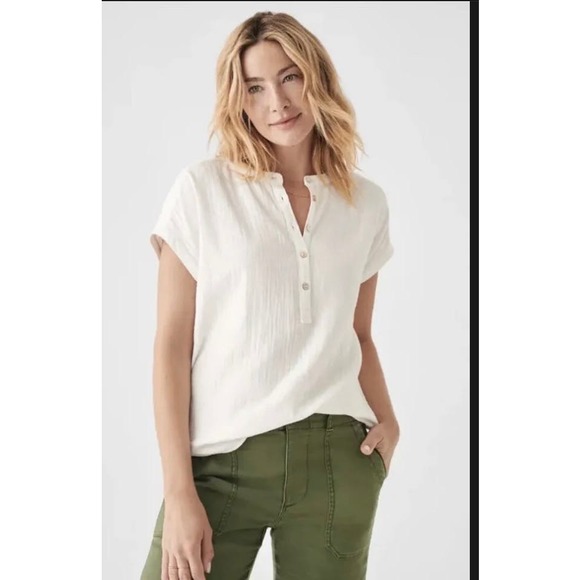 Faherty Tops - Faherty Dream Cotton Gauze Desmond Top Size L White